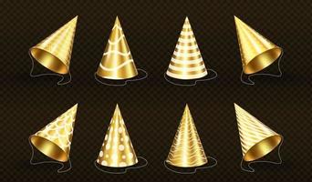 Golden party hats with patterns mockup vector