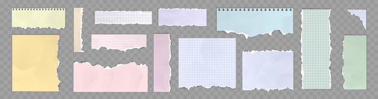 Torn paper sheets, colorful notebook pages set vector