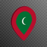 Map pointer with Maldives flag. Vector illustration.