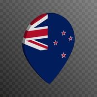 Map pointer with New Zealand flag. Vector illustration.