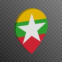 Map pointer with Myanmar flag. Vector illustration.