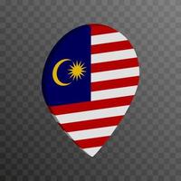 Map pointer with Malaysia flag. Vector illustration.