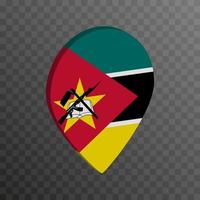Map pointer with Mozambique flag. Vector illustration.
