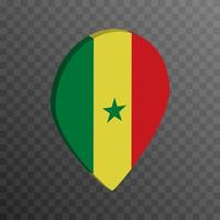 Map pointer with Senegal flag. Vector illustration.