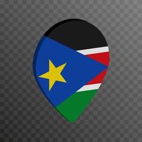 Map pointer with South Sudan flag. Vector illustration.