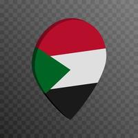 Map pointer with Sudan flag. Vector illustration.