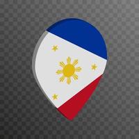 Map pointer with Philippines flag. Vector illustration.