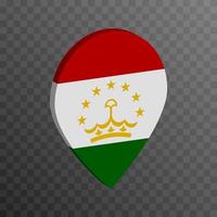 Map pointer with Tajikistan flag. Vector illustration.