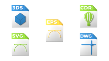 extensiones de formato de archivo. iconos de diseño de formato de archivo svg, eps, cdr, 3ds, dwg. fondo transparente. representación 3d png