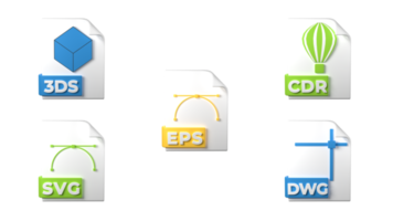 File format extensions. svg, eps, cdr, 3ds, dwg file format design icons. Transparent background. 3D Rendering png