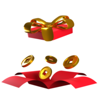 open gift box with chinese coin 3D Illustration png