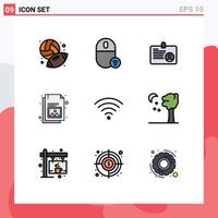 Pictogram Set of 9 Simple Filledline Flat Colors of connection gallery mouse document employee Editable Vector Design Elements