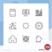 Stock Vector Icon Pack of 9 Line Signs and Symbols for design ranking insurance position star achievement Editable Vector Design Elements