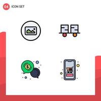 Mobile Interface Filledline Flat Color Set of 4 Pictograms of image business ui forklift chat Editable Vector Design Elements