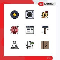 User Interface Pack of 9 Basic Filledline Flat Colors of target cash technology business investment Editable Vector Design Elements