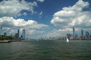 new york view cityscape from hudson river liberty island photo