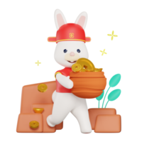 Chinese new year with a rabbit carrying a pile of coins png