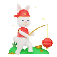 Chinese new year with a rabbit walking carrying a lantern png