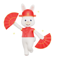 ano novo chinês com um coelho usando um ventilador png