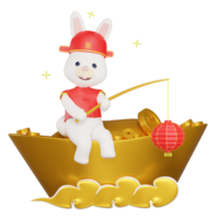 Chinese new year with a rabbit sitting on gold png