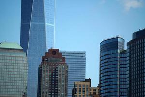 detail of skyscrapers of new york view cityscape from hudson river liberty island photo