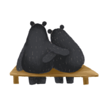 Cute black bears sitting and hug, watercolor hand drawn stype. png