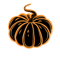 Pumpkin  is black with an orange outline.  PNG illustration with transparent background.