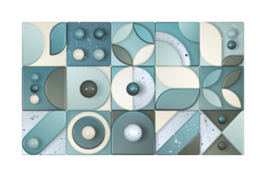 diseño de patrón transparente 3d de mosaico geométrico abstracto con tracería de formas con círculos, cuadrados y rectángulos brillantes png