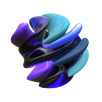 Purple and turquiose twisted shape. Abstract isolated objects in color png