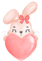 lindo feliz dulce conejito rosa conejo personaje de dibujos animados acuarela png