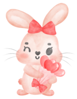 aquarelle de personnage de dessin animé mignon lapin rose doux heureux png