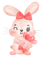 lindo feliz dulce conejito rosa conejo personaje de dibujos animados acuarela png