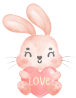bonito feliz doce coelho rosa personagem de desenho animado aquarela