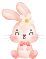 lindo feliz dulce conejito rosa conejo personaje de dibujos animados acuarela png