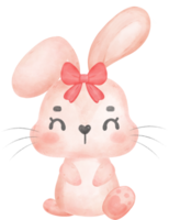 bonito feliz doce coelho rosa personagem de desenho animado aquarela