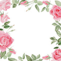 watercolor blooming rose branch flower bouquet wreath frame square banner background png