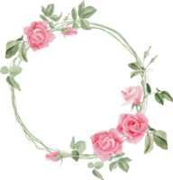 watercolor blooming pink rose branch flower bouquet wreath frame png