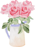 buquê de flores rosa aquarela em vaso de jarra para dia dos namorados
