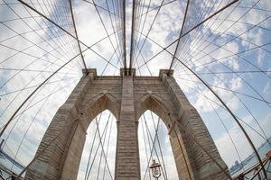 brooklyn bridge bottom to top with cables view new yok photo