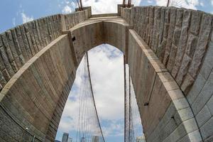 brooklyn bridge bottom to top with cables view new yok photo