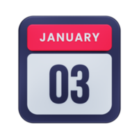 January Realistic Calendar Icon 3D Illustration Date January 03 png