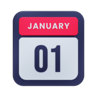 January Realistic Calendar Icon 3D Illustration Date January 01 png