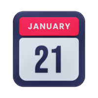 gennaio realistico calendario icona 3d illustrazione Data gennaio 21 png
