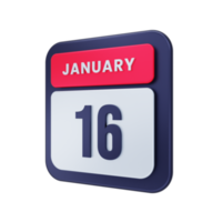 January Realistic Calendar Icon 3D Illustration Date January 16 png