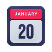 January Realistic Calendar Icon 3D Illustration Date January 20 png