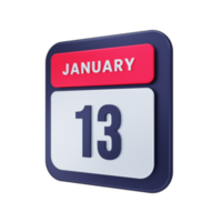 January Realistic Calendar Icon 3D Illustration Date January 13 png