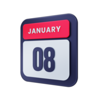 January Realistic Calendar Icon 3D Illustration Date January 08 png