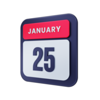 January Realistic Calendar Icon 3D Illustration Date January 25 png