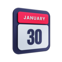 enero icono de calendario realista ilustración 3d fecha 30 de enero png