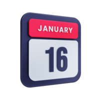 January Realistic Calendar Icon 3D Illustration Date January 16 png